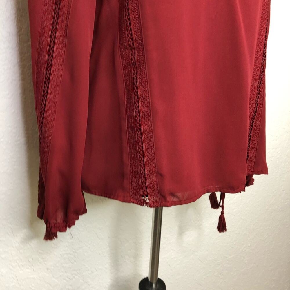 Rebecca Minkoff dark red lace ruffle trim tie sleeve top size Large feminine - Picture 3 of 16